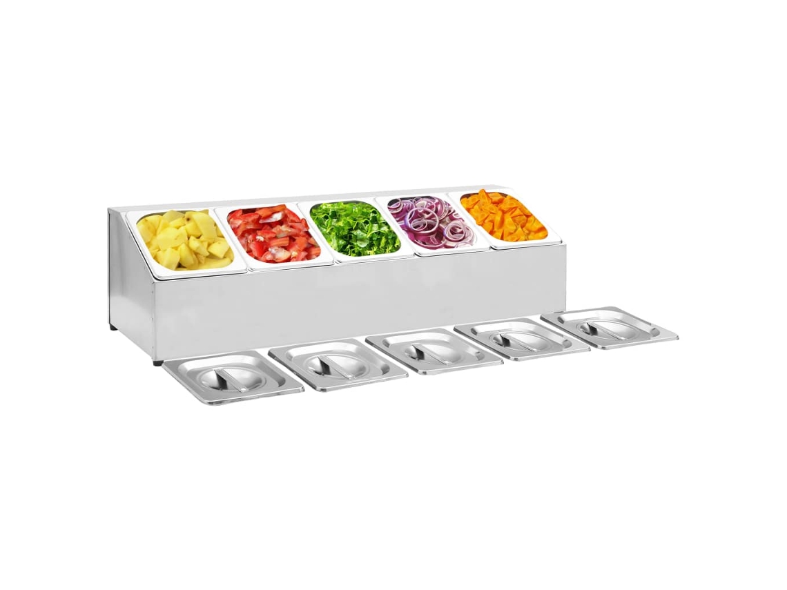 Soporte Gastronorm con 5 recipientes de acero inoxidable 1/6 de GN, DKD HOME DECOR