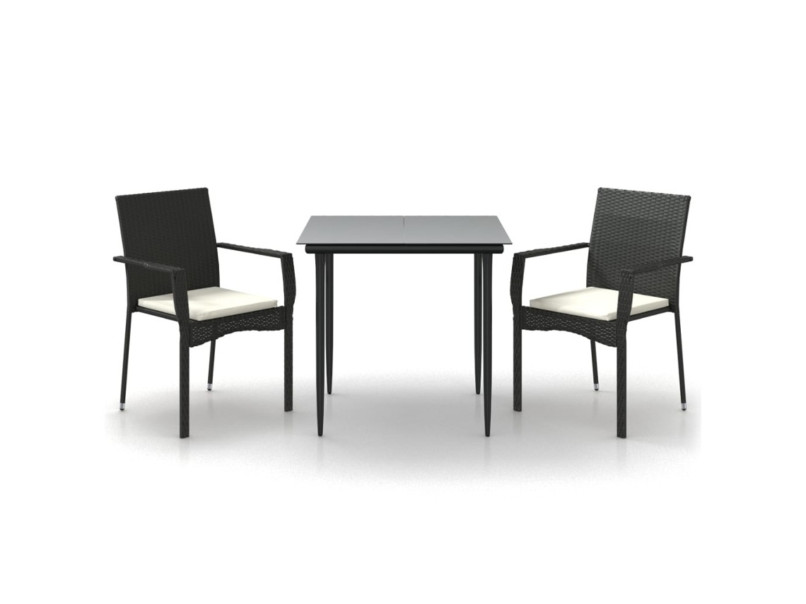 Maison Exclusive - 3 Pcs Conjunto De Jantar P/ Jardim C/ Almofadões Vime Pe Preto