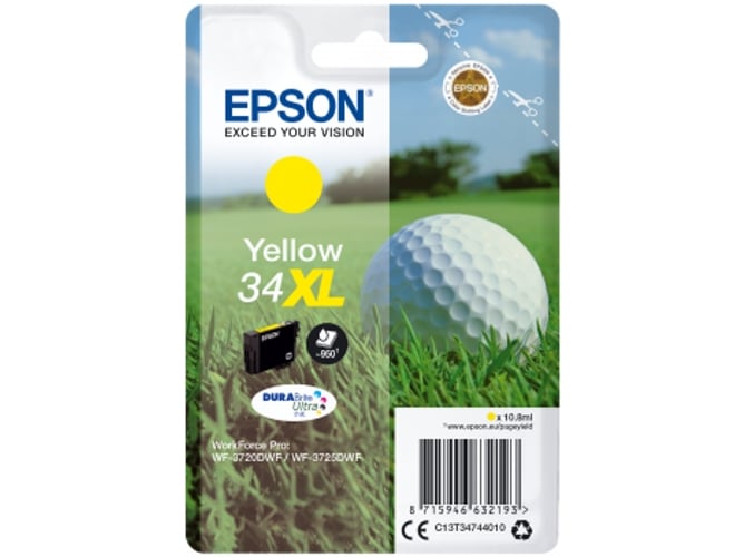 Cartucho de tinta original EPSON 34XL, Bola de golf 10,8 ml , Amarillo, XL, C13T34744010, T3474