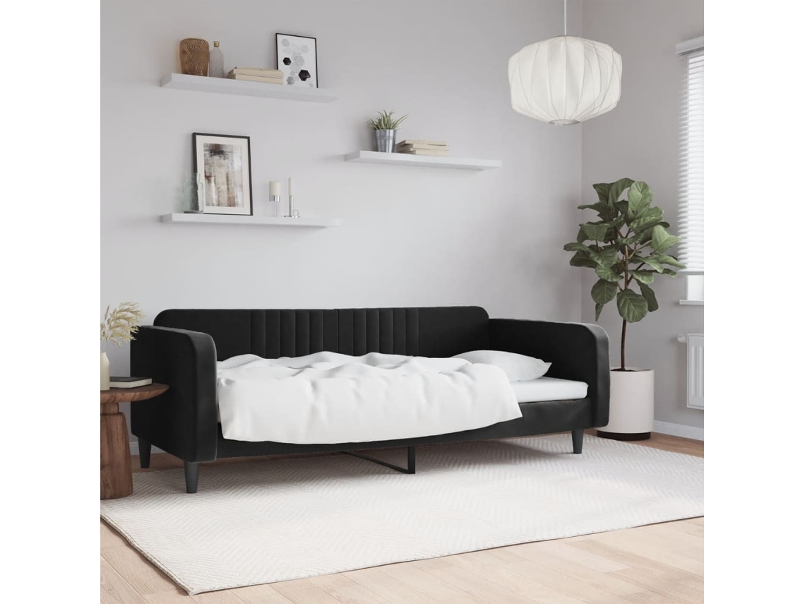 Sofá Cama Sin Colchón Terciopelo Negro 90x200 Cm