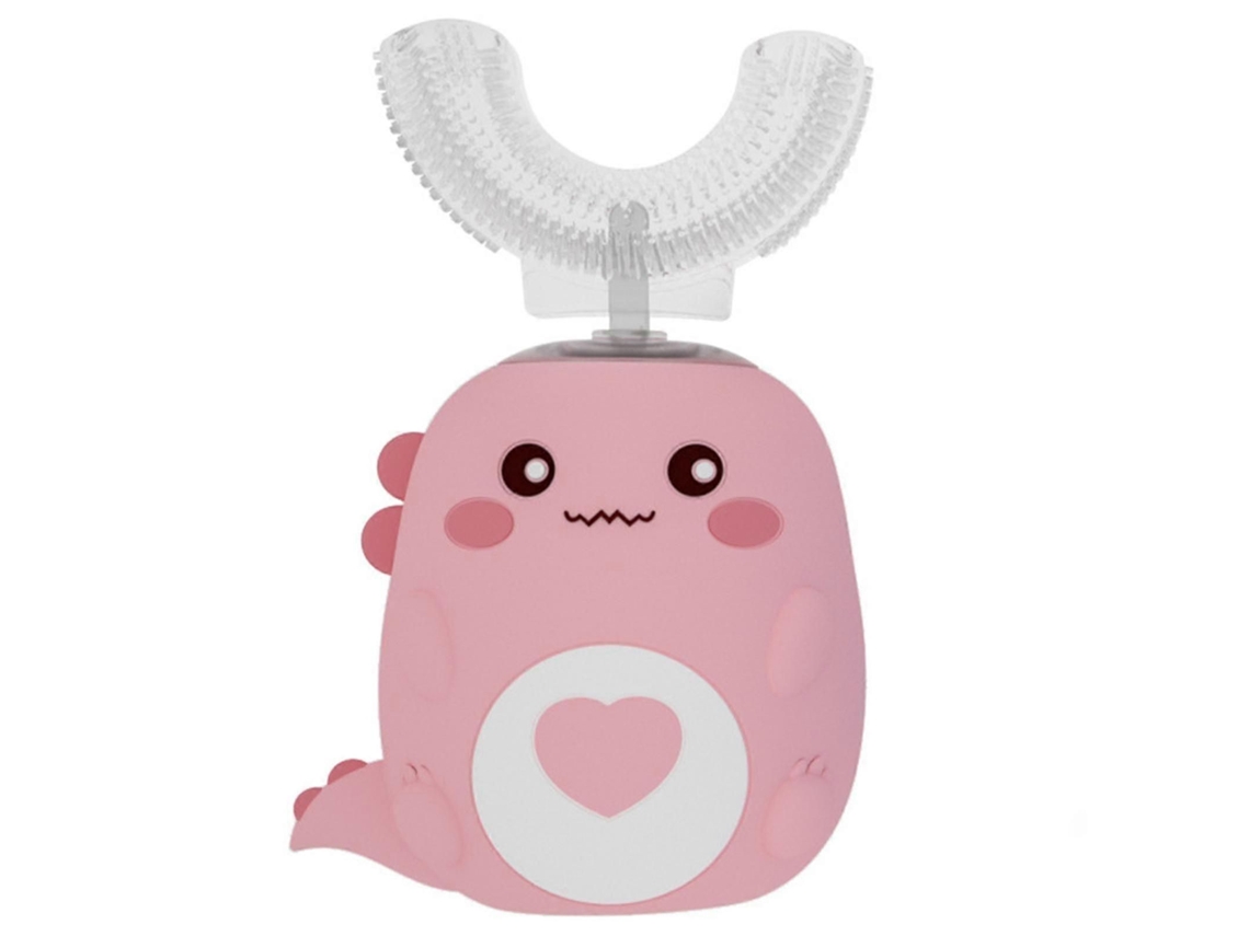 Cepillo de dientes eléctrico infantil en forma de U con cerdas de silicona suave y estampado animal vibrante. GOKOCO