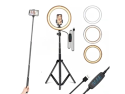 Anillo de luz con trípode, anillo de luz para selfies de 10 pulgadas, anillo de luz LED regulable para maquillaje en vivo