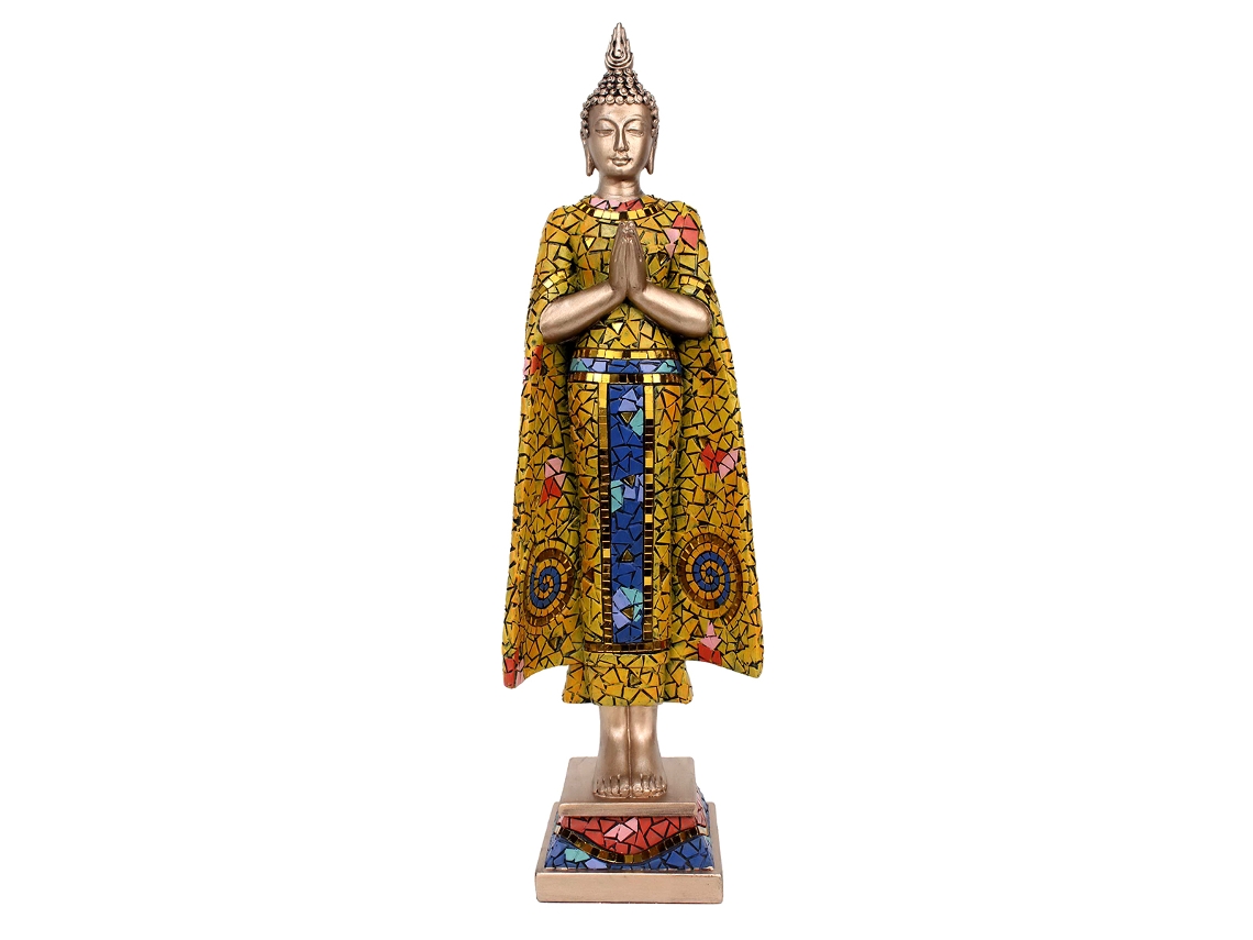ORIGEN Home Decor Buddha Budas Figura de Buda Naranja - 43x13x9cm Resina Alta Calidad BY SIGRIS