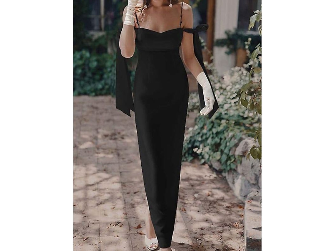 2026-vestido De Fiesta Para Mujer Satinado Sheath Sin Mangas Hombros Descubiertos Malla Color Solido Primavera Verano Moderno Largo