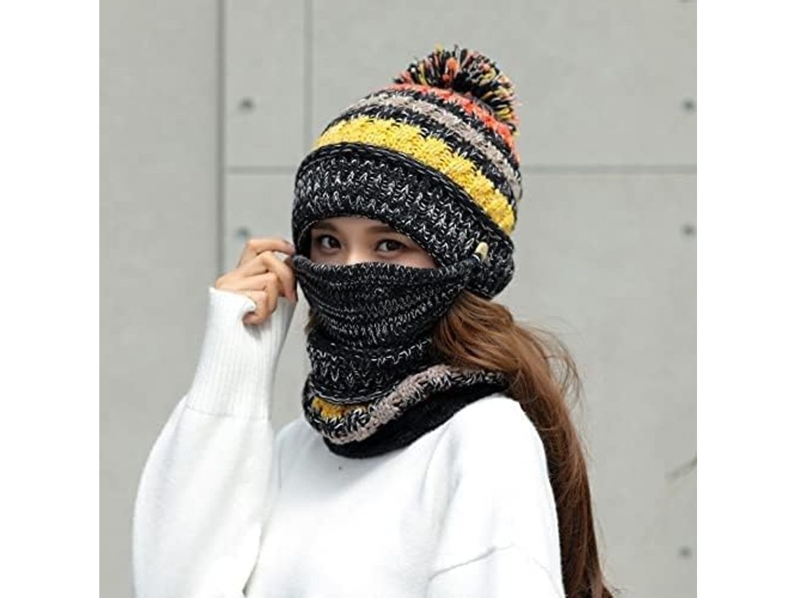 Conjunto 3 En 1: Gorro, Bufanda, Mascarilla, De Tela Para Mujer, Acolchado, Resistente Al Viento, Invierno, Esquí, Ciclismo.