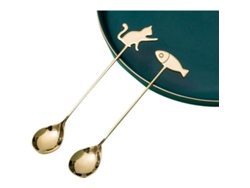 Juego de cucharas de café con diseño de gato y pez, diseño divertido, acero inoxidable, regalo para ella o para él.