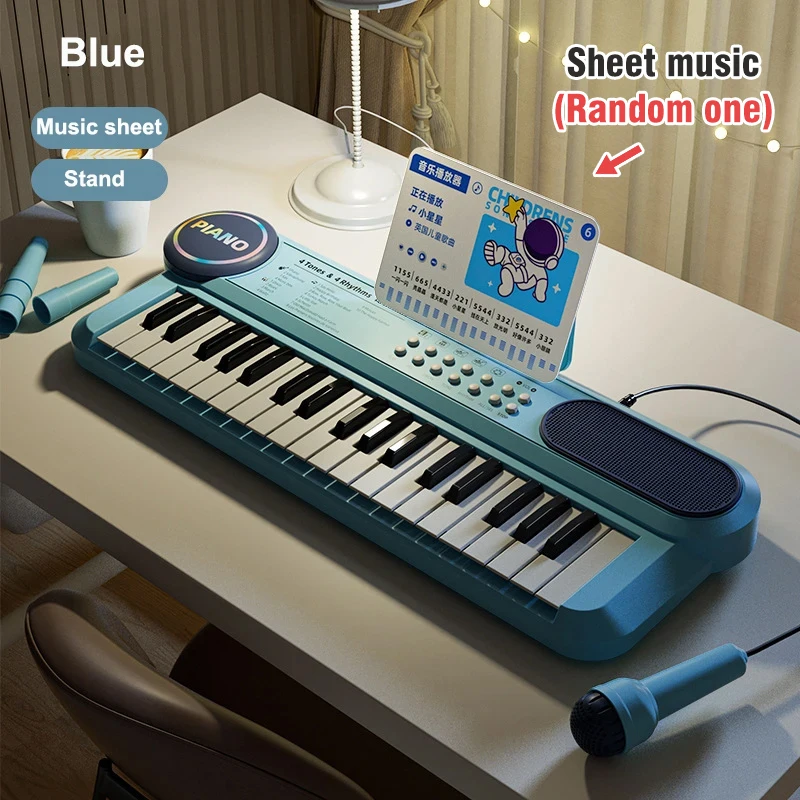 Piano Electrónico (azul), Instrumento Multifuncional Para Niños, Con Micrófono.