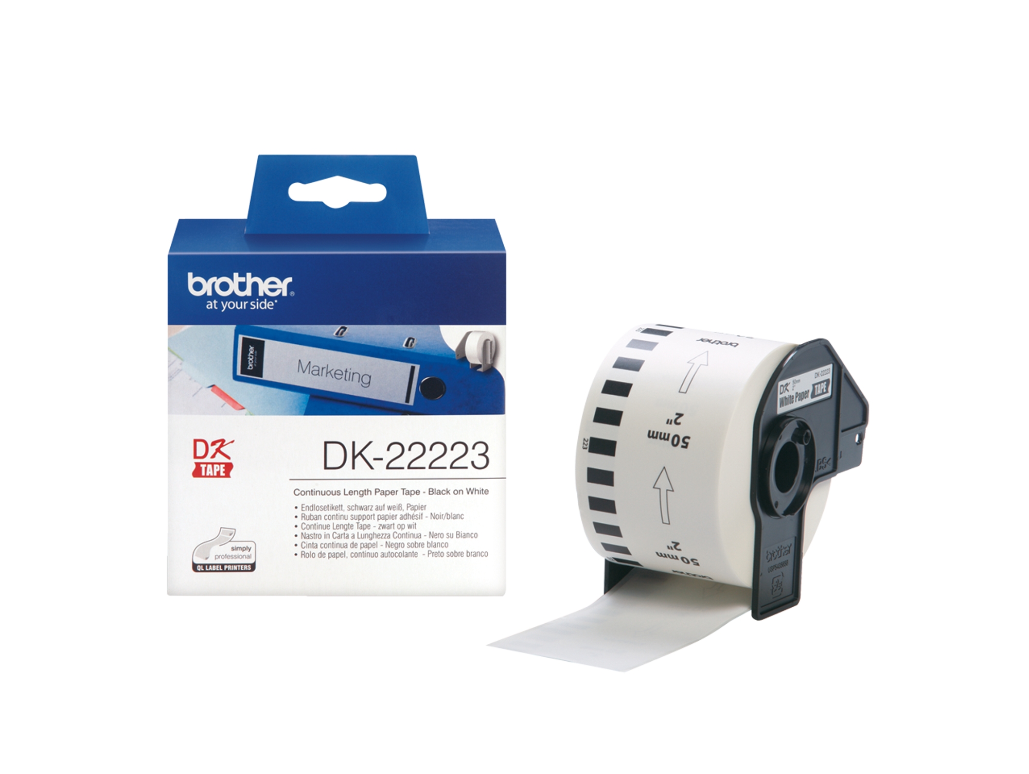 Consumible Original Brother DK22223 Cinta continua de papel térmico (blanca). Ancho: 50 mm. Longitud: 30,48 m
