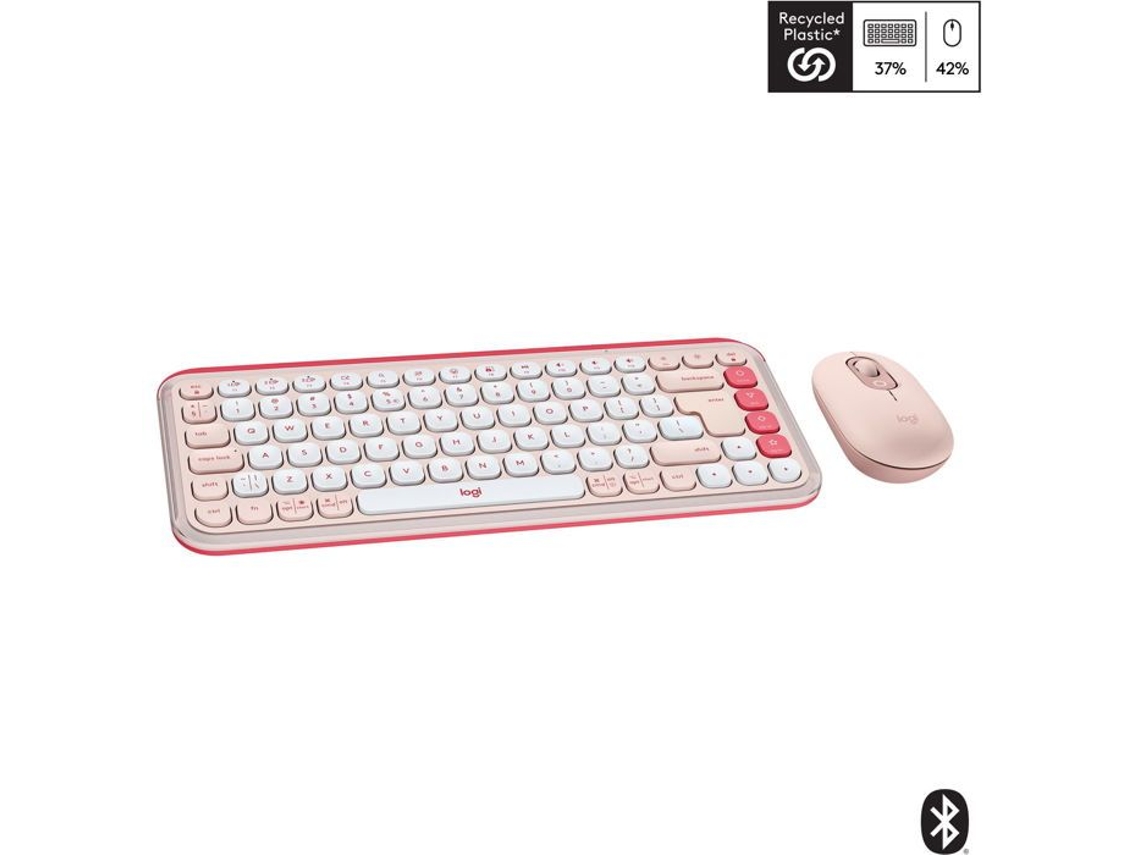 Conjunto Teclado Y Ratón Logitech Pop Icon Combo Rosa Inalámbrico 4000dpi 4 Botones