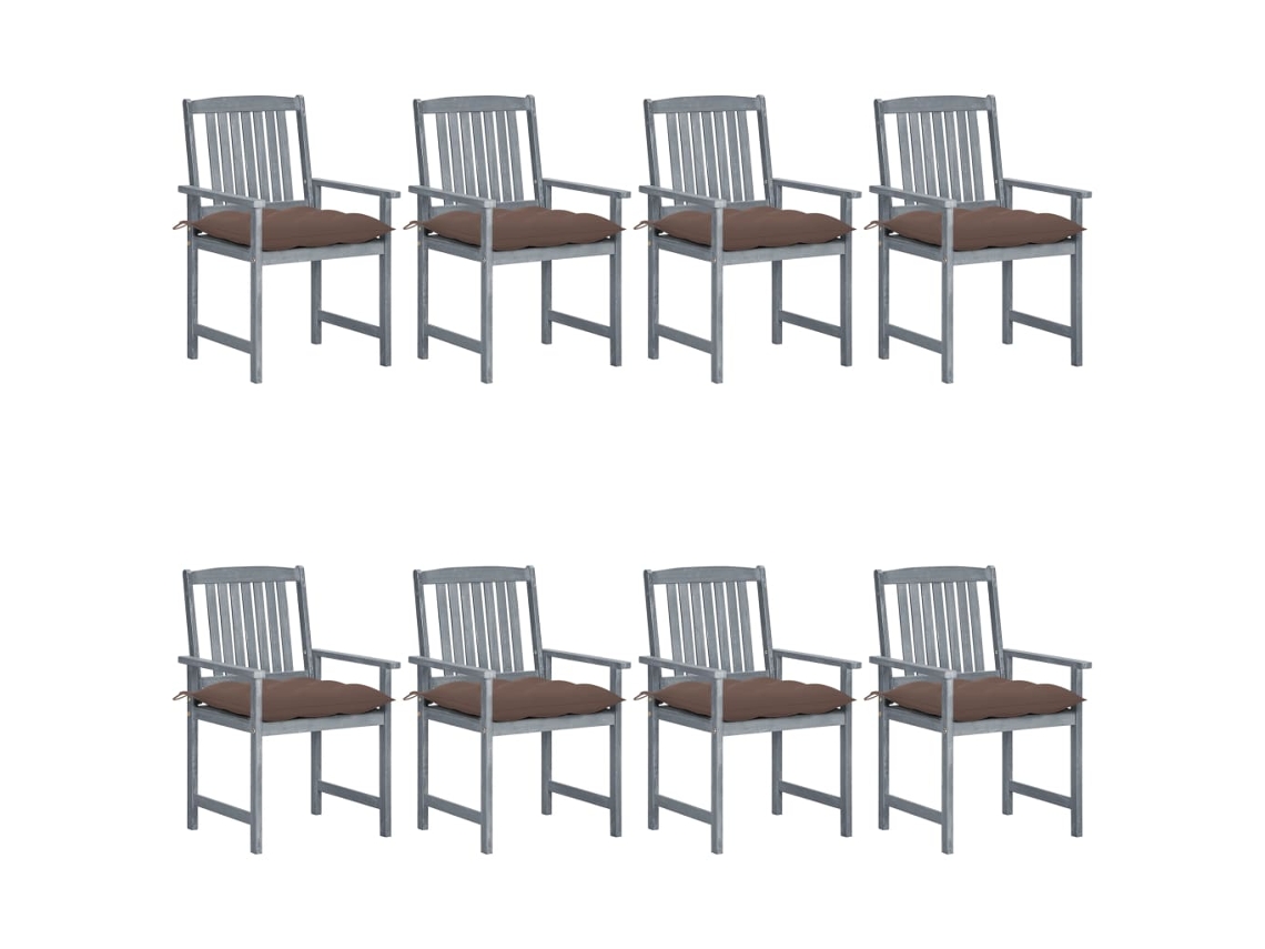 Sillas de jardín DKD Home Decor de 8 piezas con cojines, acacia maciza, gris