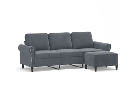 Sofá de 3 plazas con taburete de terciopelo gris oscuro VIDAXL (212 x 77 x 80 cm)