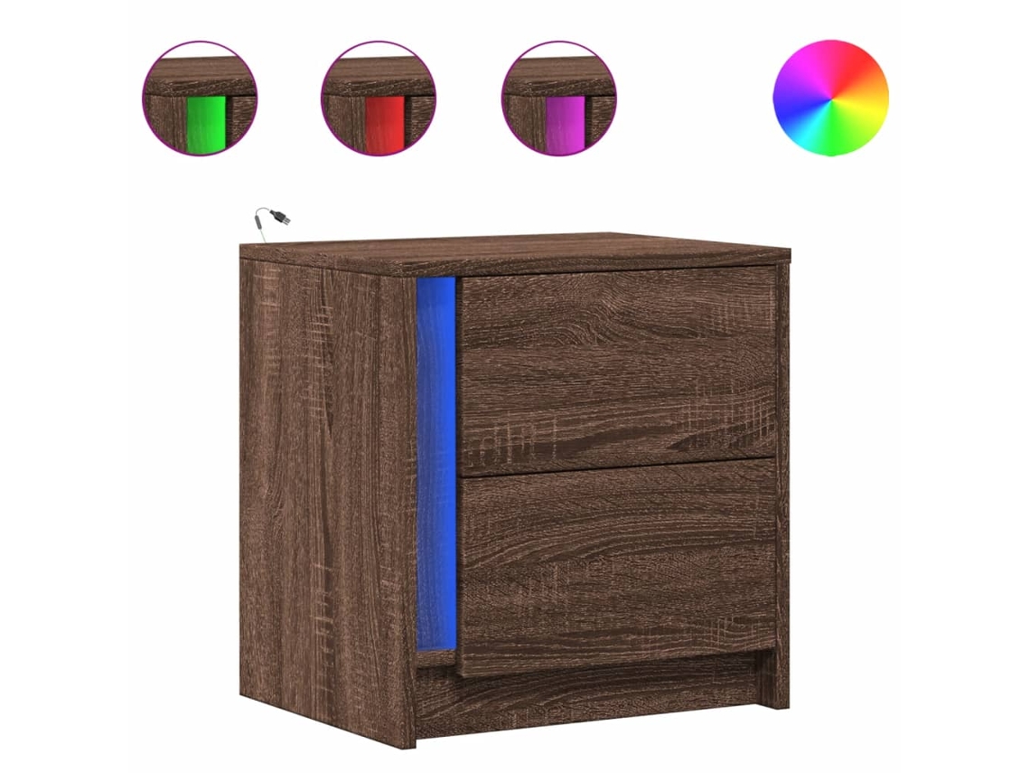 Maison Exclusive - Mesitas De Noche Luces Led 2 Uds Madera Ingeniería Roble Marrón