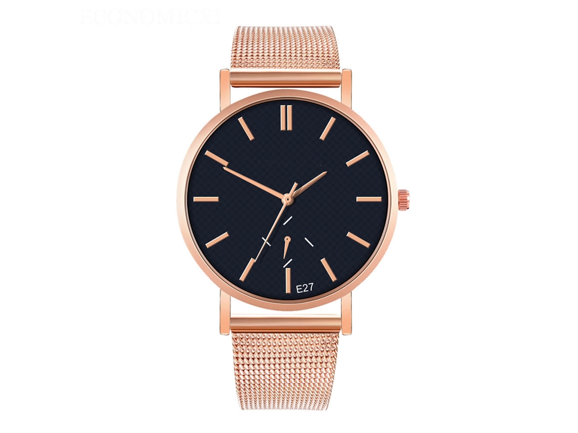Reloj De Pulsera Para Parejas A La Moda Con Correa De Malla, Cuarzo Azul Oro Rosa.
