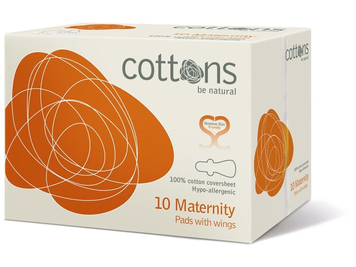 Compresa Maternity C/Alas 100% Algodón 10 Unidades COTTONS ORGANIC