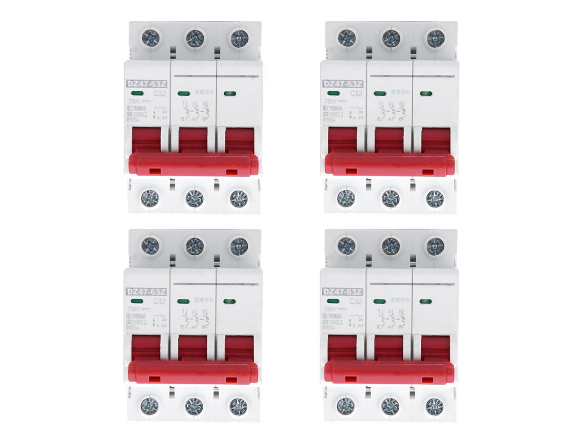 4pcs Interruptor De Circuito Miniatura Dz47-63z Dc750v 3p 32a Protector Solar Sobrecarga Cortocircuito