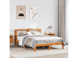 Cama Sin Colchón Madera Maciza De Pino Marrón Cera 140x190 Cm