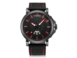 Reloj De Pulsera Naviforce Para Hombre, De Cuarzo Con Correa De Cuero, A La Moda, Resistente Al Agua, Negro Y Rojo.