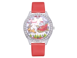 Reloj De Pulsera Unisex Informal Con Estampado Navideño, Correa De Pu, Regalo De Navidad Rojo