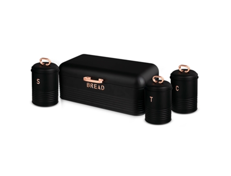Panera de Mesa +Juego 3 Botes Cocina Almacenaje BERLINGER HAUS Contenedor de Pan con Tapa (Negro - Aço Inoxidável)