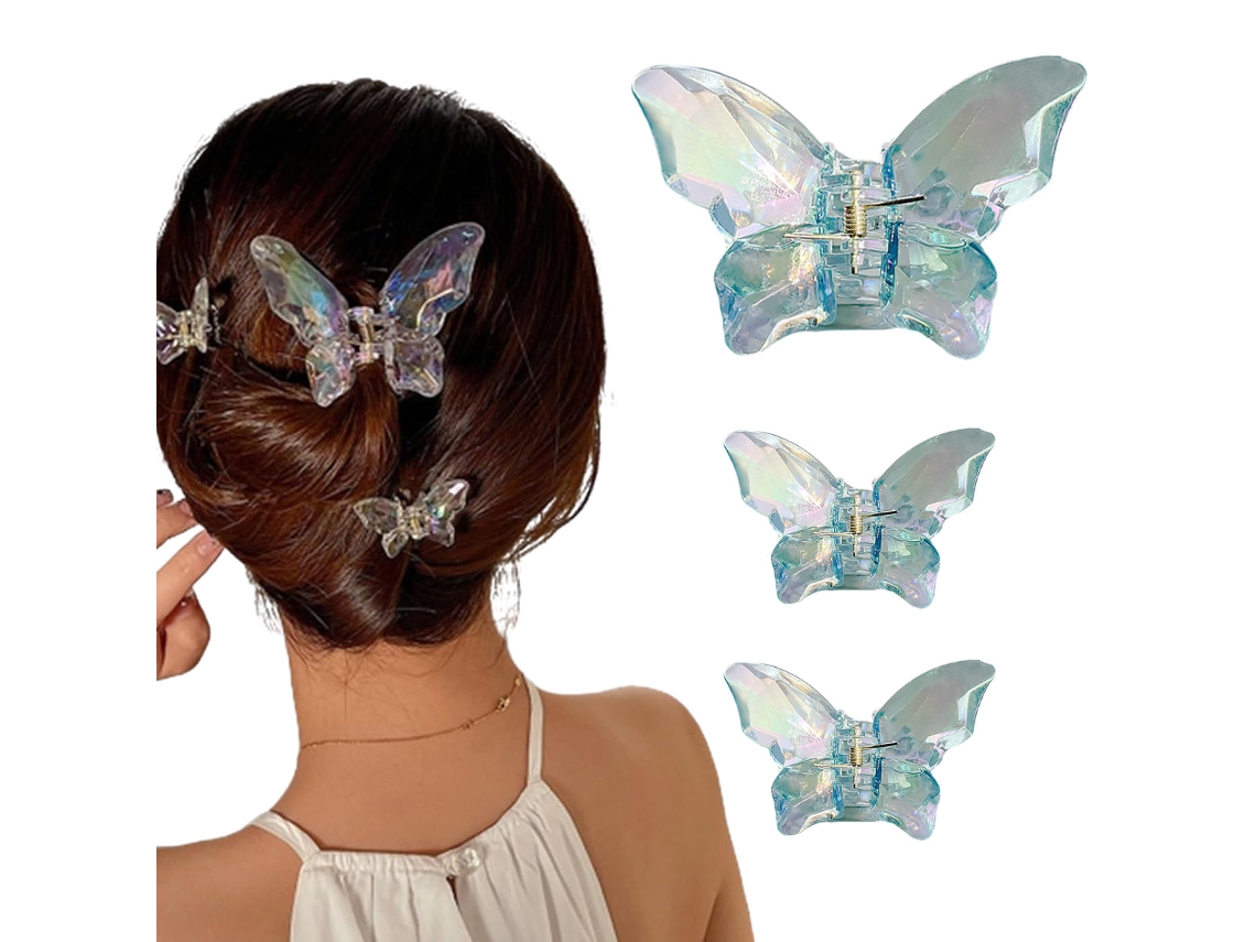 3 pinzas de plástico con forma de mariposa para el pelo, ideales para cabello fino.