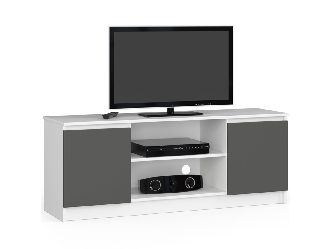 Mueble De Tv Akord Blanco 140 Cm 2 Puertas Frente En Color Grafito Gris 2 Estantes 140x40x55 Cm
