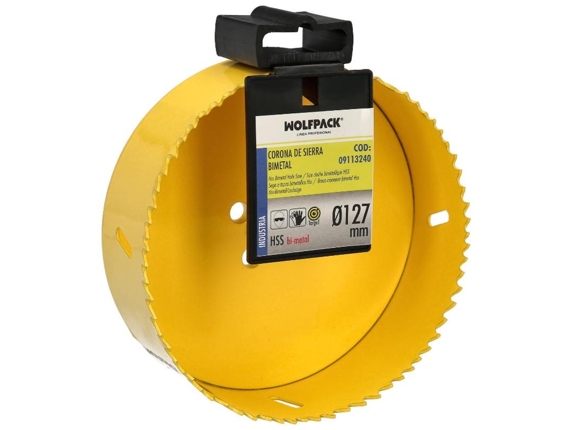 Corona Sierra Bimetal Ø 127 mm Templado Termico. Base Reforzada. Corona Madera. Broca Agujeros Madera. Acero. Hierro. Plasticos WOLFPACK LINEA PROFESIONAL LINEA PROFESIONAL
