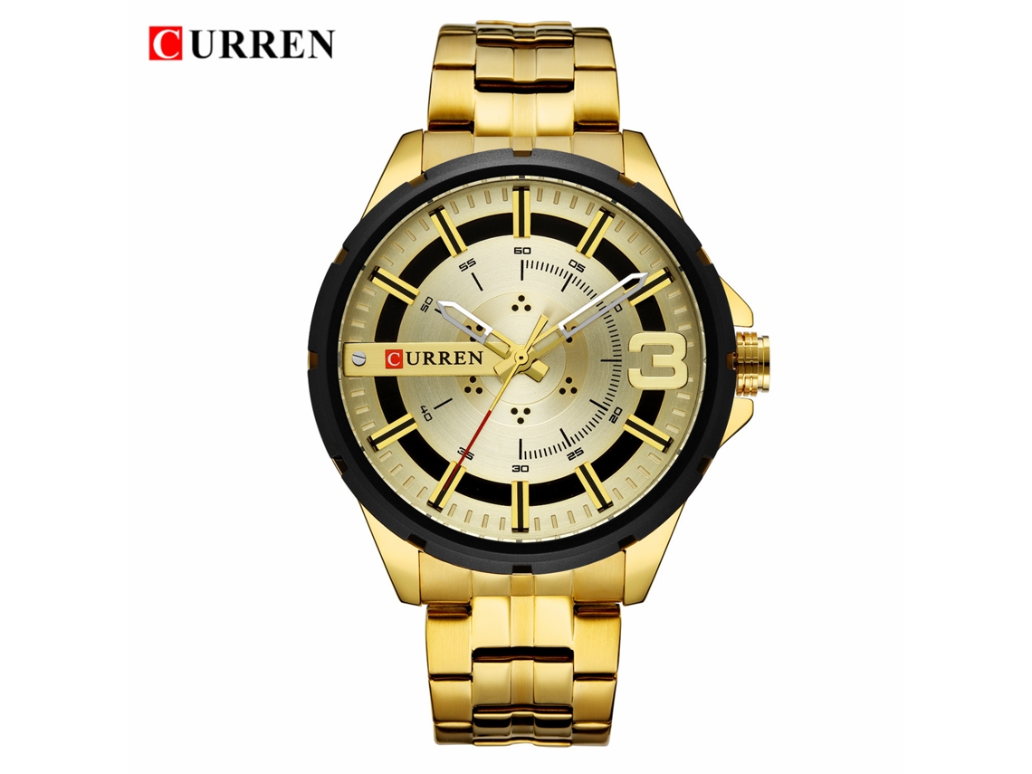 Relógio De Pulso Masculino (dourado) Com Mostrador Grande, À Prova D'água, Simples E Elegante, Pulseira De Aço, Relógio Para Negócios.
