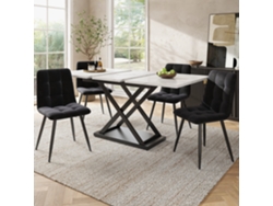 Mesa De Comedor Extensible Con 4 Sillas, 160x80x75 Cm, Tablero Blanco Marmolado, Terciopelo Negro