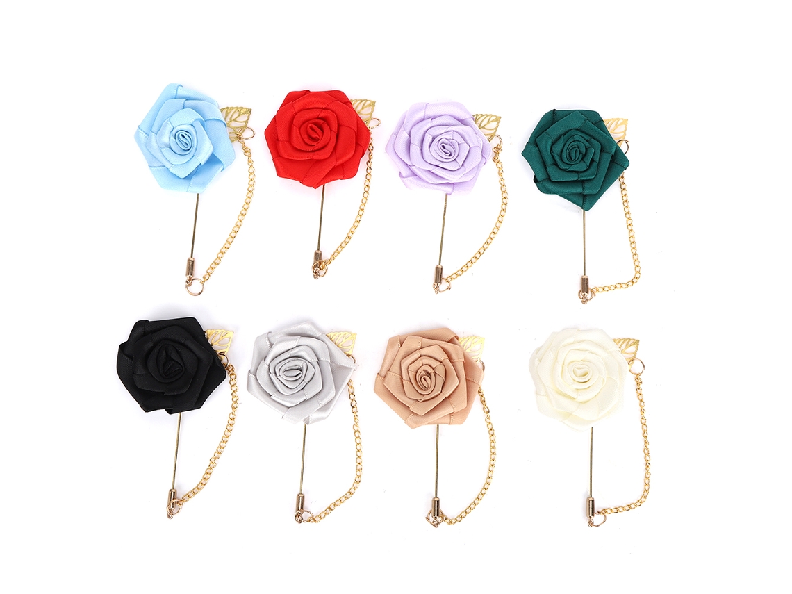 8 Broches De Metal Con Forma De Rosa Y Cinta Dorada Para Decoración Nupcial.