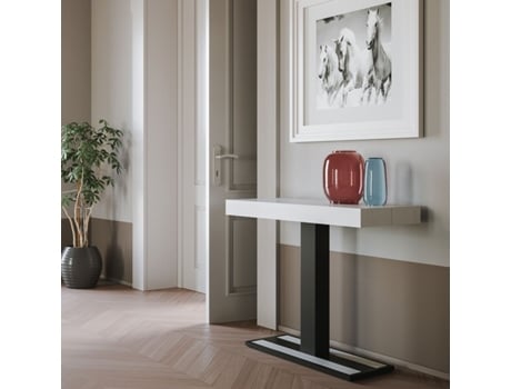 Consolas Capital Small Premium Extensible hasta 196 cm ITAMOBY (90 x 40 x 77 cm - Paneles de Melamina - Fresno Blanco)