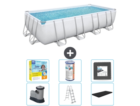 Piscina BESTWAY Rectangular Power Steel - 549 x 274 x 122 - Gris - Incluida bomba - Escalera - Cobertor Paquete de mantenimiento - Filtrar - Baldosas