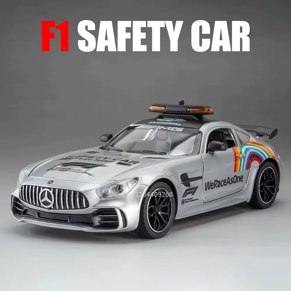 (gtr Silver) 1:24 - Coche deportivo en miniatura - Juguete - Metal fundido a presión - Simulación de sonido y luz - Puertas que se abren