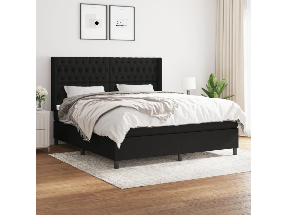 Cama Box Spring Con Colchón Tela Negro 180x200 Cm