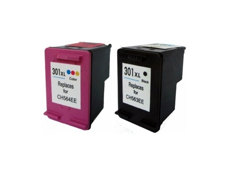 Cartucho de Tinta Compatible Hp 301Xl Negro Ch563Ee Cor Ch564Ee (Pack 2)