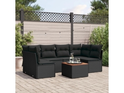 Conjunto de sofá de jardín de 7 piezas con cojines, ratán negro, Dkd Home Decor