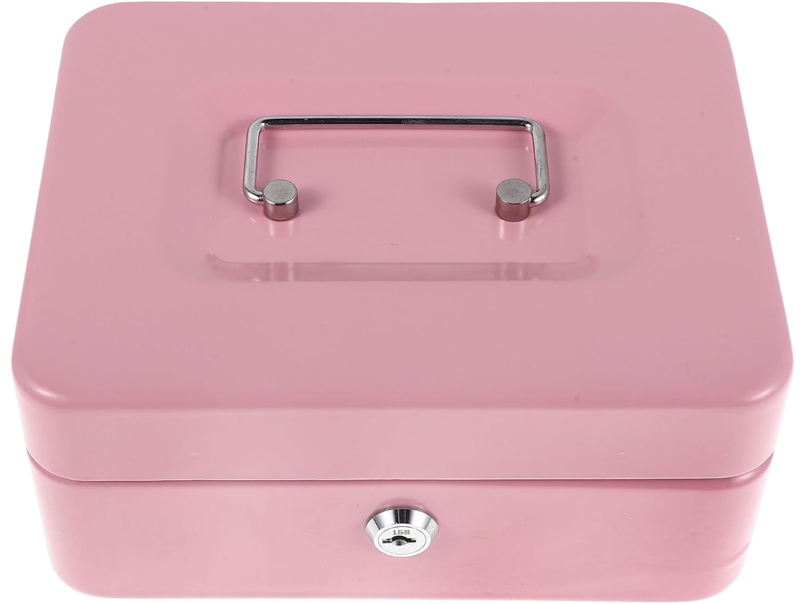 Caja Fuerte Compacta Rosa Con Cerradura Y Bandeja Extraíble, Caja Fuerte Portátil Con Llave.