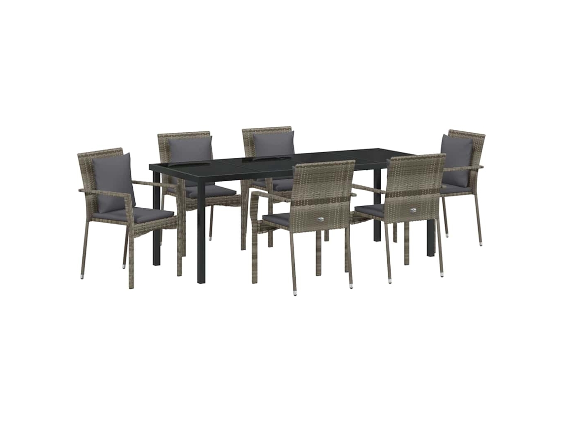 Conjunto de comedor de jardín de 7 piezas, mimbre gris, EXCLUSIVO DE MAISON