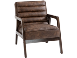 Poltrona Vintage Couro Sintético Almofada Espessa Madeira Maciça 64x79,5x80cm Castanho
