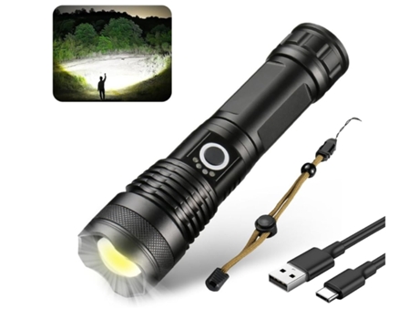 BISBISOUS P50 Linterna Led Recargable 10.000 Lúmenes Alta Potencia Xhp50 Zoom 5 Modos Negro VIGA EUROPA