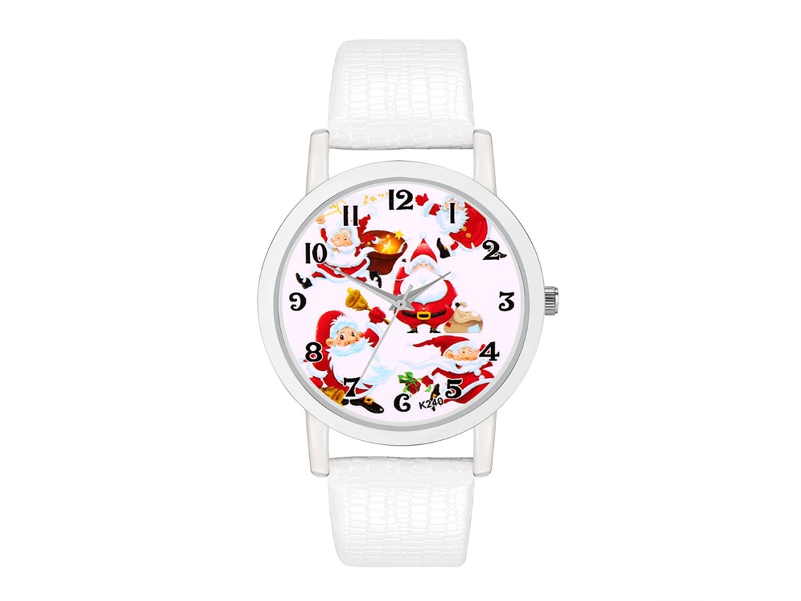 Reloj De Pulsera Navideño Con Diseño De Dibujos Animados En Piel Sintética Blanca - Regalo Ideal
