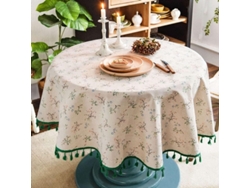 Rebe-mantel Redondo De Algodón Lino Con Estampado Floral Y Borlas Verdes Para Mesa De Comedor Y Picnic 150cm