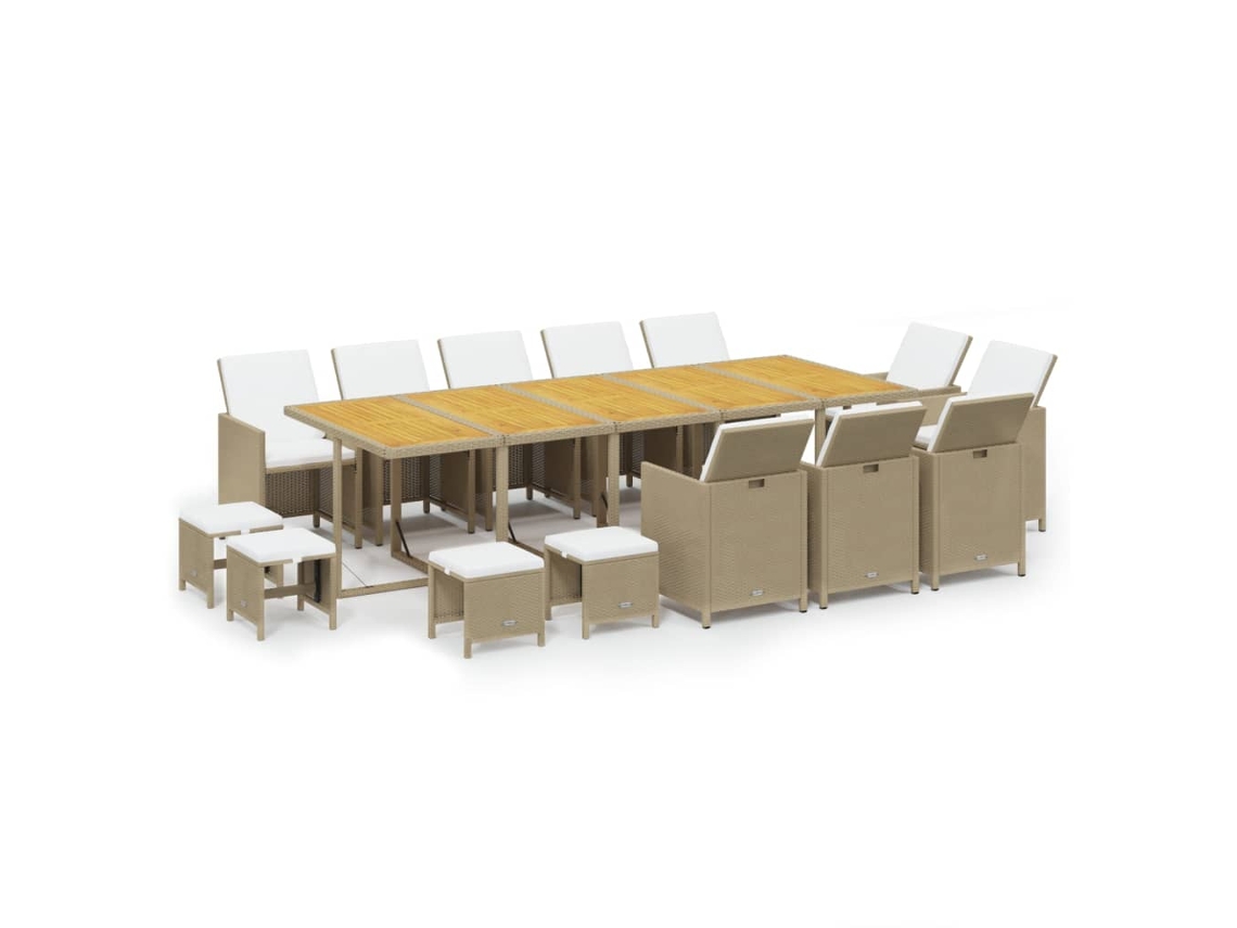 Maison Exclusive - Juego de comedor de jardín de 15 piezas con cojines de mimbre, color beige