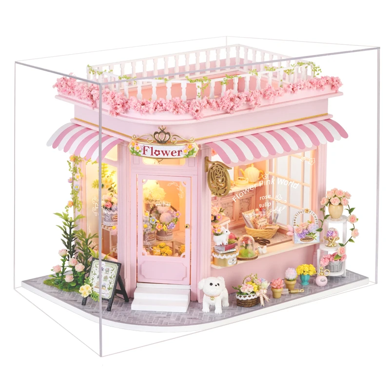 (ac001b Con Tapa) Kit De Construcción En Miniatura De Madera Para Casa De Muñecas Grande, Incluye Muebles Y Accesorios Para Casa De Muñecas