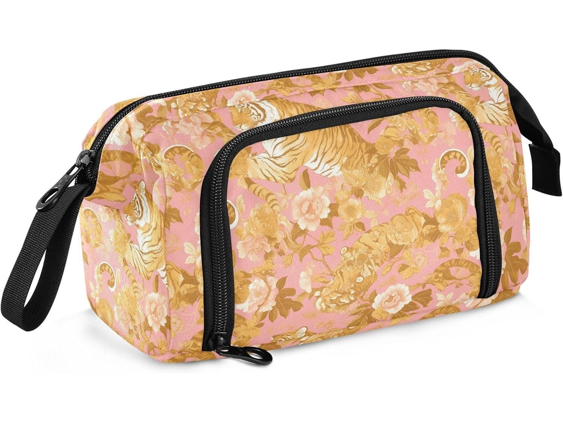 Besportble Estuche De Gran Capacidad Con Compartimento Para Adolescentes Y Niños Y Tigre En Oro Rosa 24 X 9...