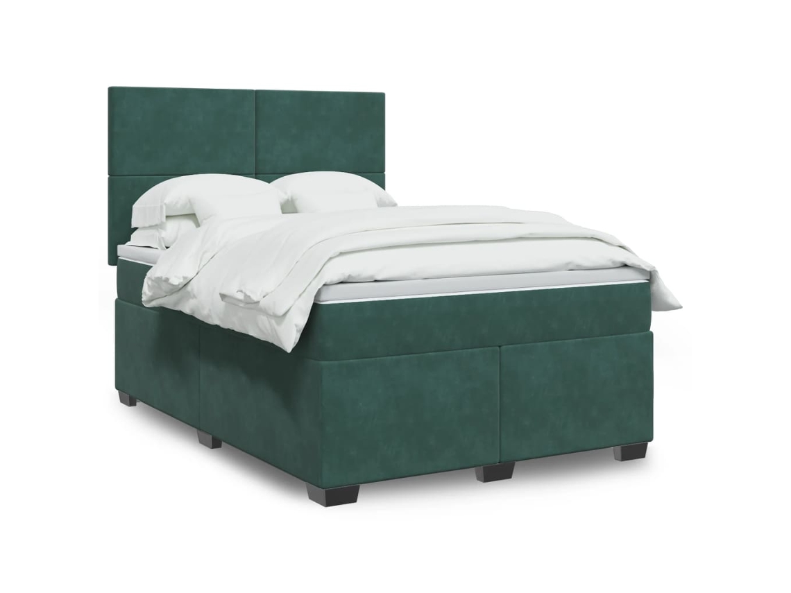 Cama Box Spring Con Colchón Terciopelo Verde Oscuro 160x200 Cm