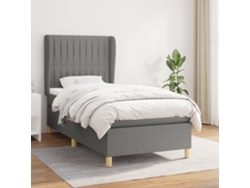 Cama Box Spring Con Colchón Tela Gris Oscuro 80x200 Cm