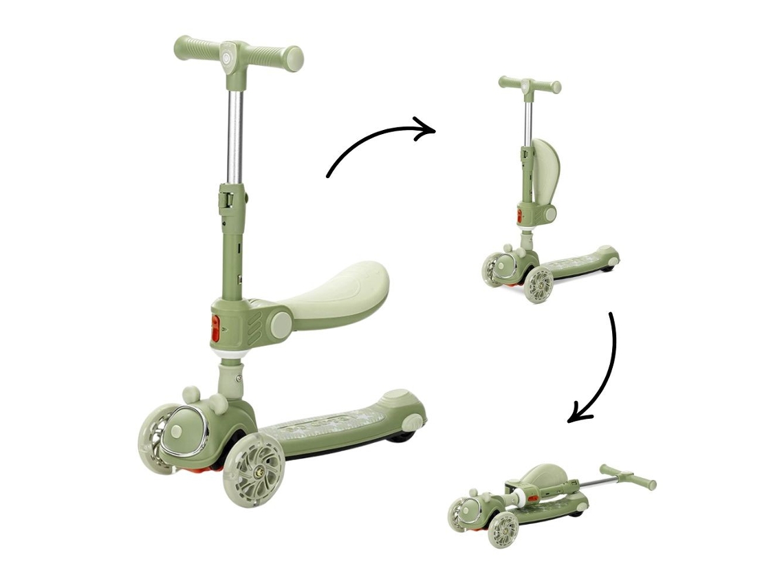 Patinete infantil Swiftie Green con asiento plegable y música de Lorelli