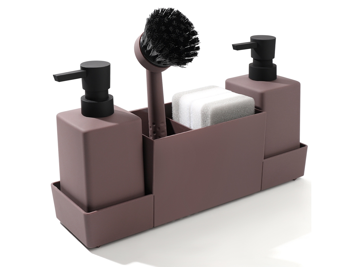 (marrón Rojizo) Juego De Dispensador De Jabón De Cocina Con Soporte Para Esponja, Adecuado Para Estantes De Fregadero.