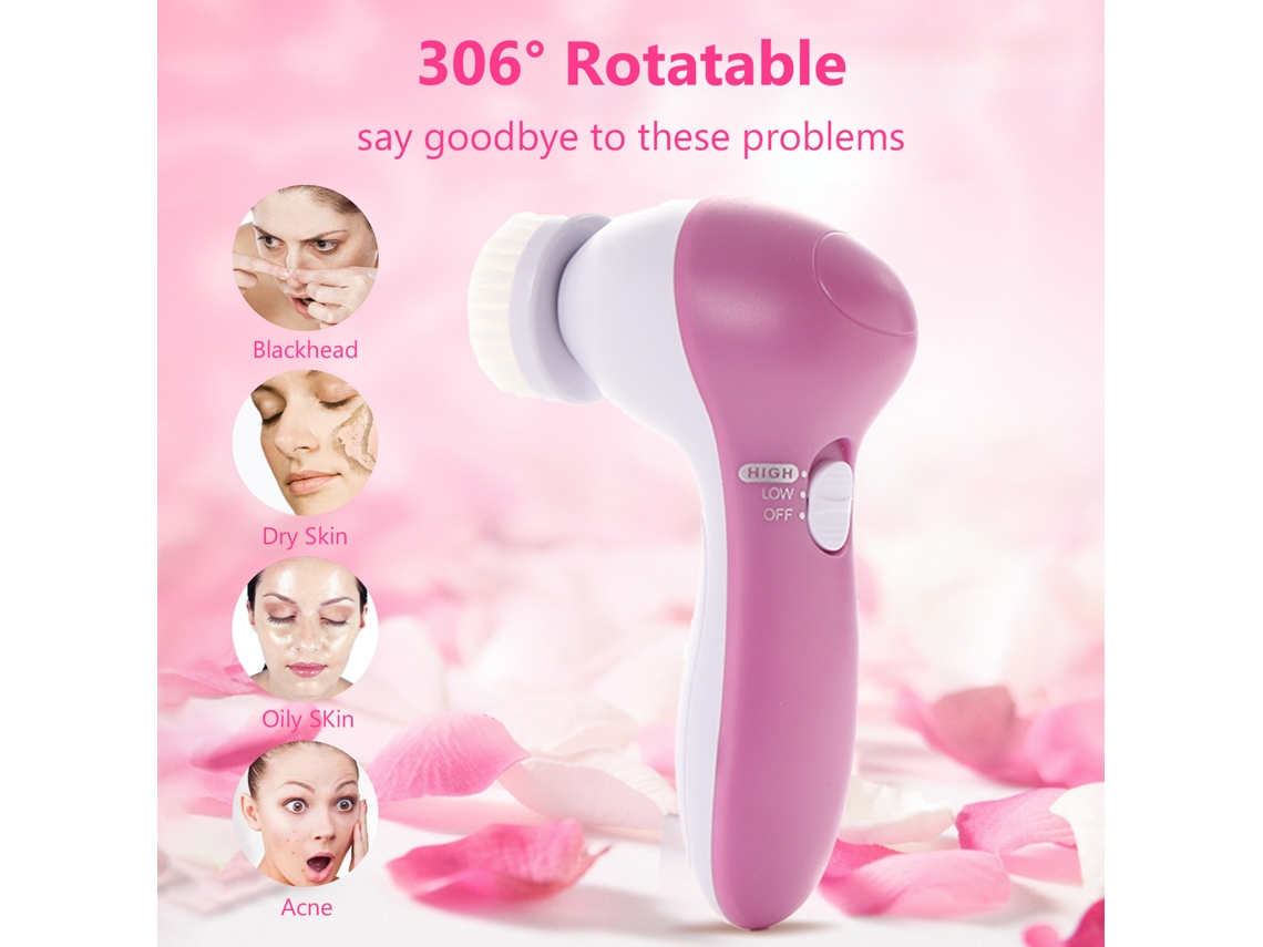 Cepillo Limpiador Facial Eléctrico 5 En 1 Para Lavado Facial Con 5 Cabezales Intercambiables Y 2 Velocidades De Vibración.