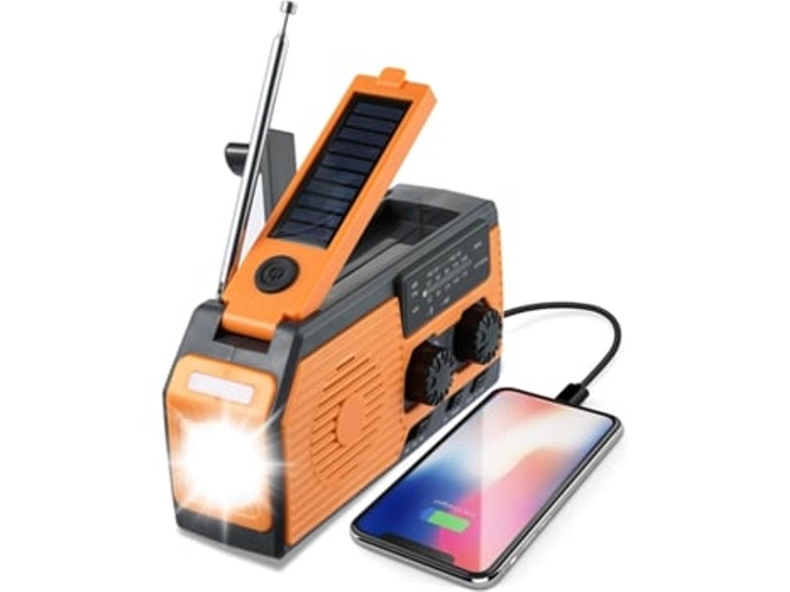 Radio solar de emergencia con manivela de 2000 mAh, AM/FM/NOAA, radio meteorológica con linterna y luz de lectura Panoona
